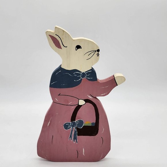 Vintage Tole Painted Bunny Family Wood Figures Dad Mom Sister Brother - Picture 2 of 9